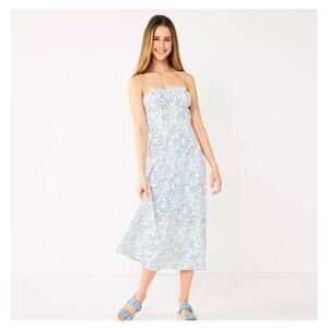 Juniors' Speechless Side Slit Maxi Dress floral print blue/white corset top SZ M